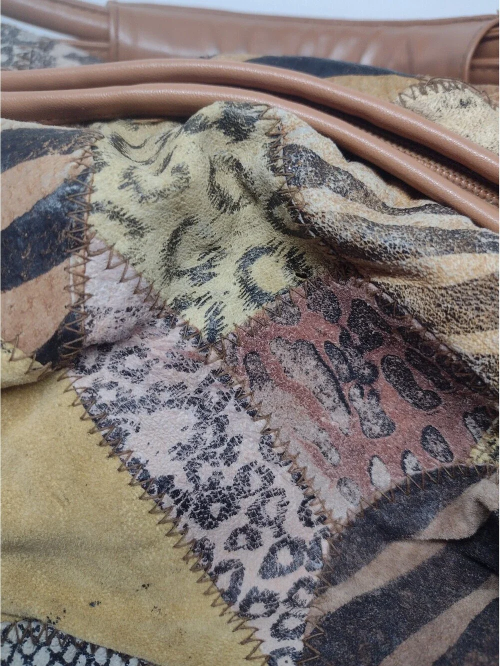 Y2K Patchwork Suede Leather Hobo Bag Animal Print Boho Oversized Weekender